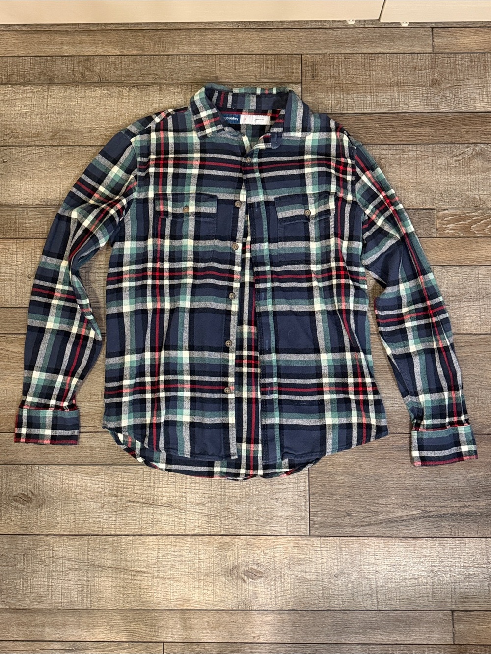 Old Navy Navy Plaid Button-Down Shirt with Red & Cream Accents
